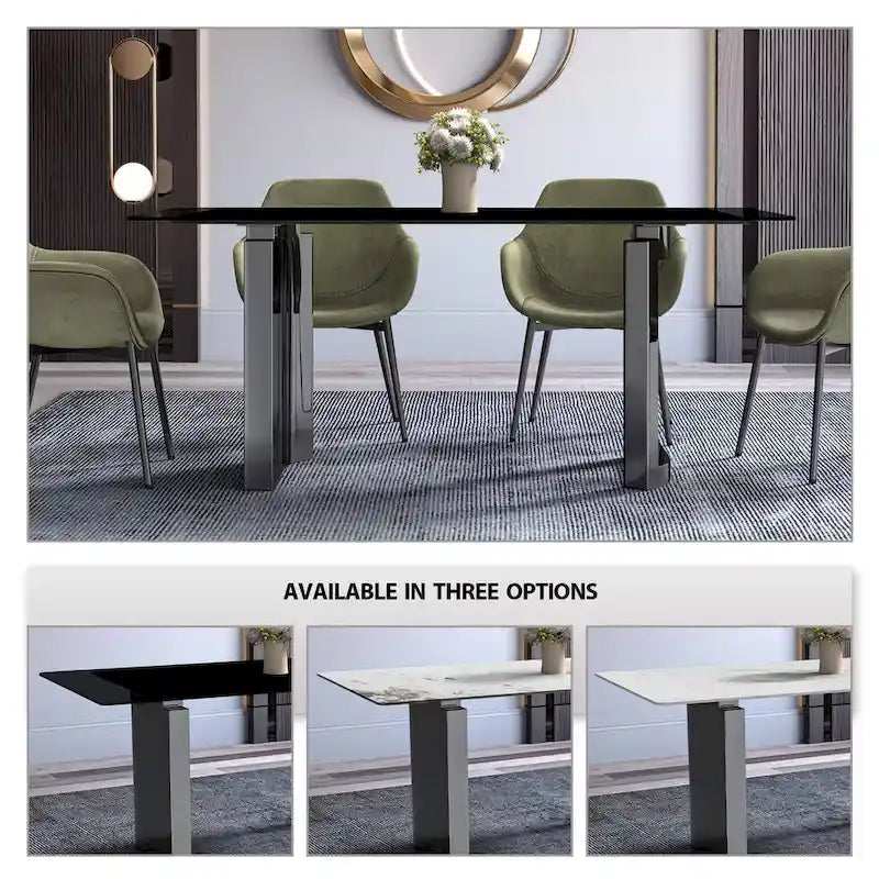 Mesa de comedor rectangular blanca/negra/gris para 4-6 personas, con tapa de piedra sinterizada o cristal