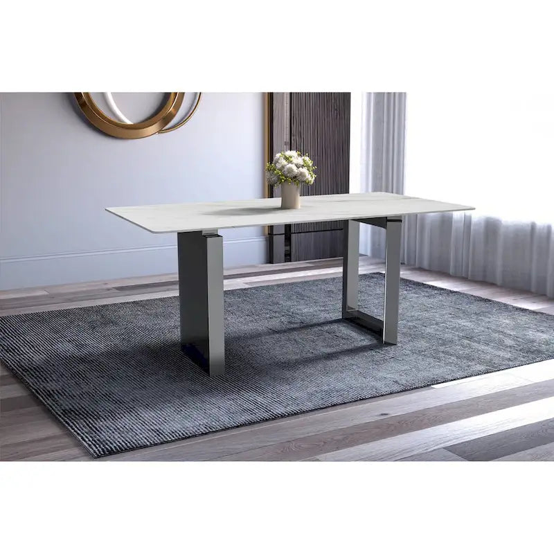 Mesa de comedor rectangular blanca/negra/gris para 4-6 personas, con tapa de piedra sinterizada o cristal