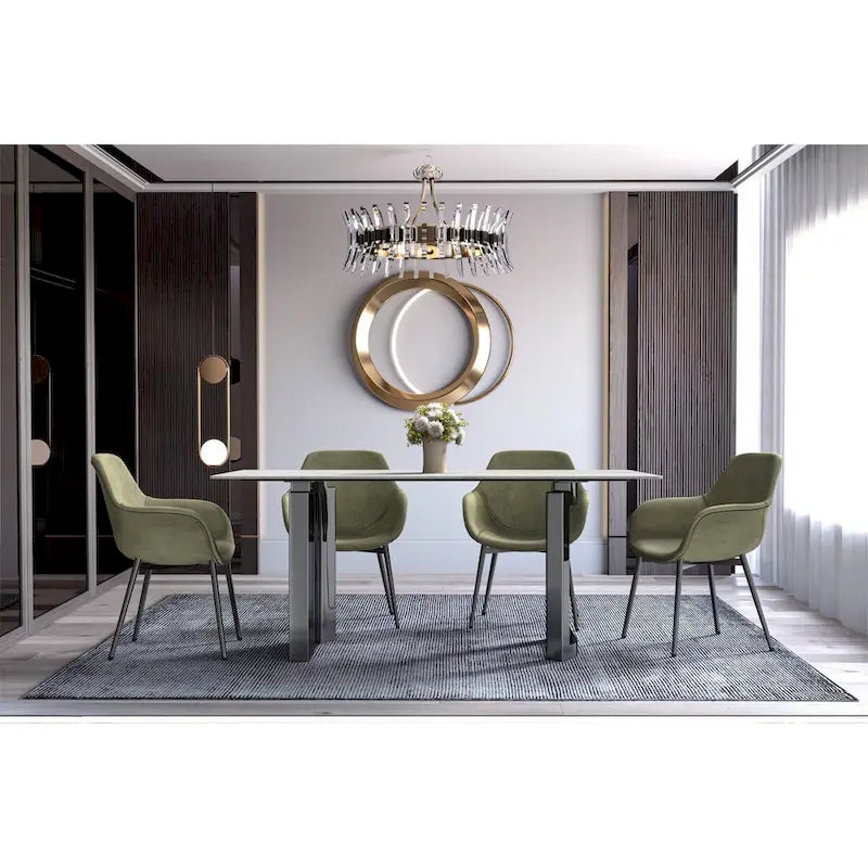 Mesa de comedor rectangular blanca/negra/gris para 4-6 personas, con tapa de piedra sinterizada o cristal