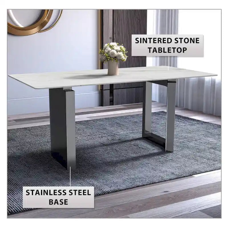 Mesa de comedor rectangular blanca/negra/gris para 4-6 personas, con tapa de piedra sinterizada o cristal