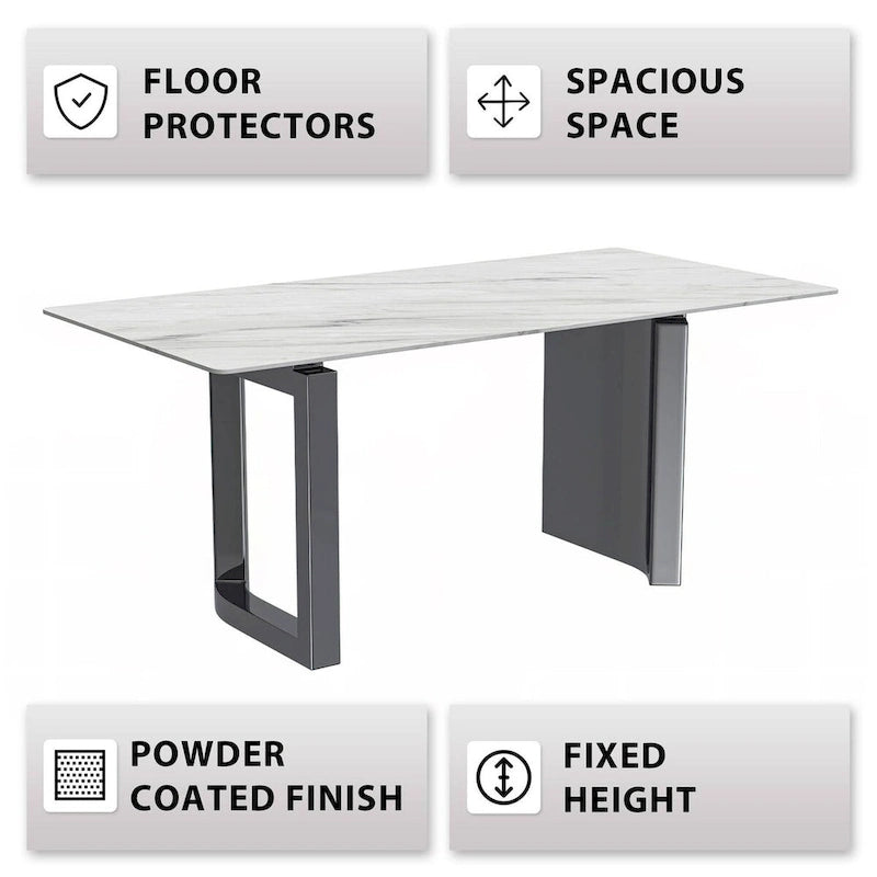 Mesa de comedor rectangular blanca/negra/gris para 4-6 personas, con tapa de piedra sinterizada o cristal