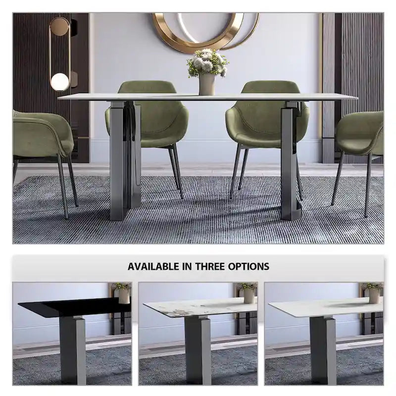 Mesa de comedor rectangular blanca/negra/gris para 4-6 personas, con tapa de piedra sinterizada o cristal