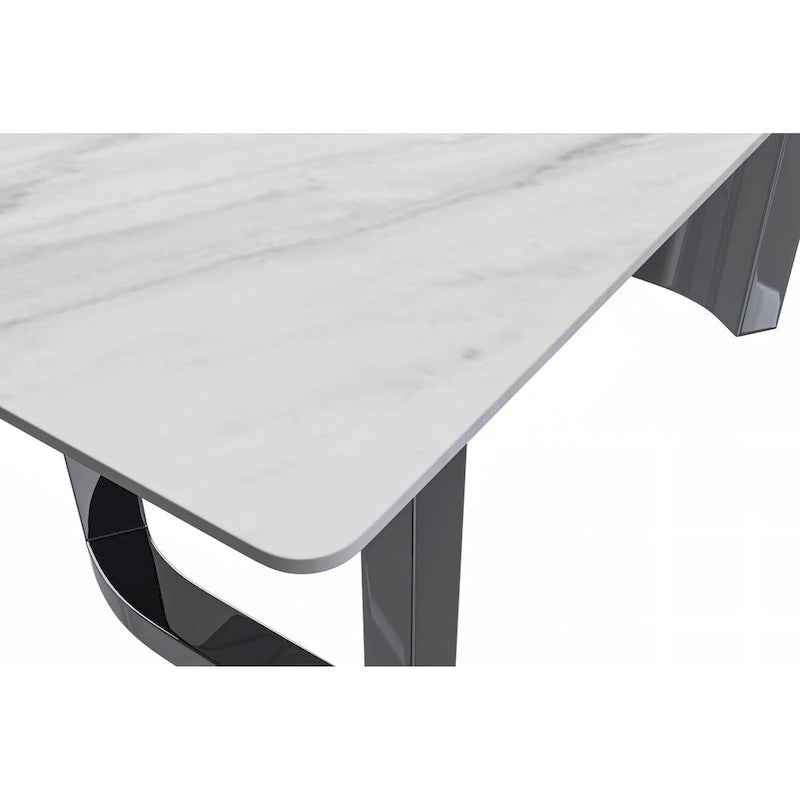 Mesa de comedor rectangular blanca/negra/gris para 4-6 personas, con tapa de piedra sinterizada o cristal