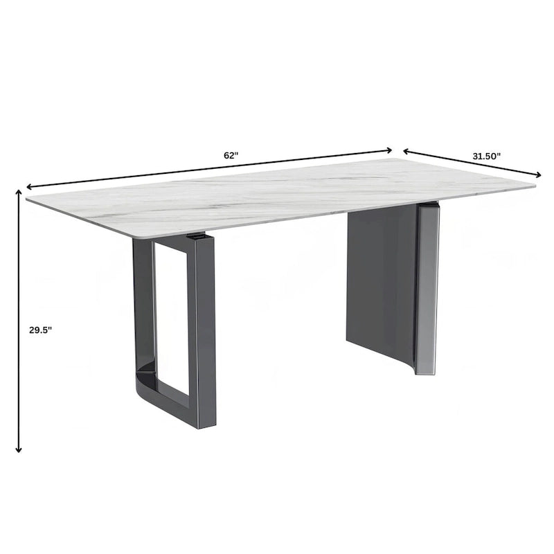Mesa de comedor rectangular blanca/negra/gris para 4-6 personas, con tapa de piedra sinterizada o cristal