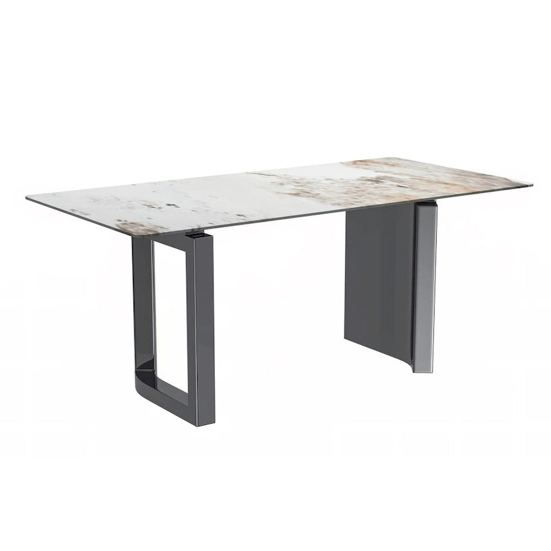 Mesa de comedor rectangular blanca/negra/gris para 4-6 personas, con tapa de piedra sinterizada o cristal
