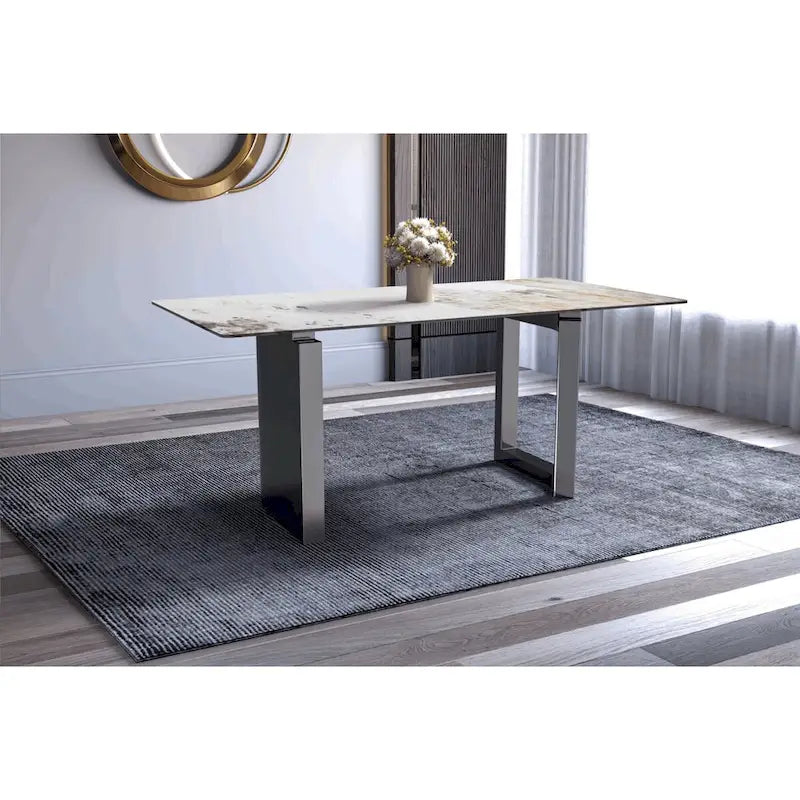 Mesa de comedor rectangular blanca/negra/gris para 4-6 personas, con tapa de piedra sinterizada o cristal