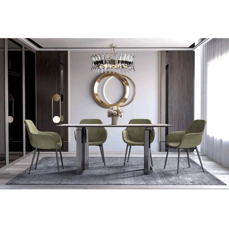 Mesa de comedor rectangular blanca/negra/gris para 4-6 personas, con tapa de piedra sinterizada o cristal