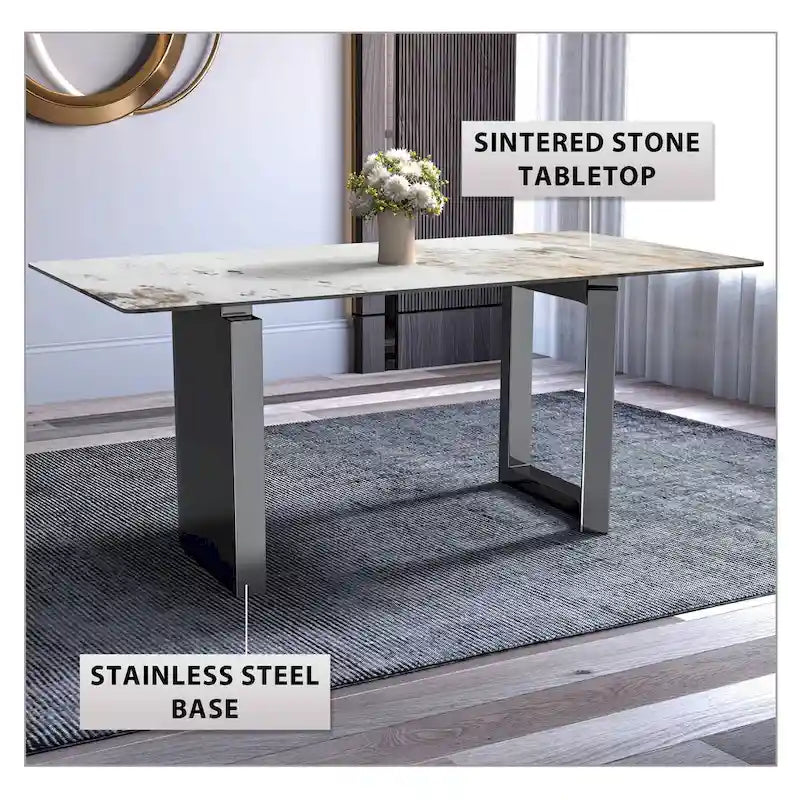 Mesa de comedor rectangular blanca/negra/gris para 4-6 personas, con tapa de piedra sinterizada o cristal