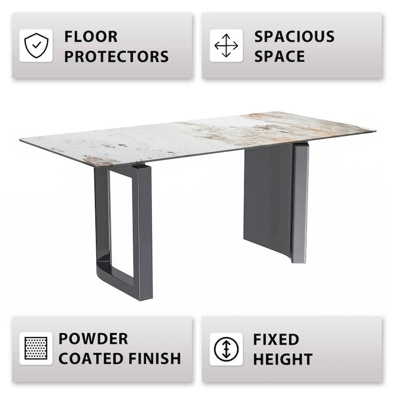 Mesa de comedor rectangular blanca/negra/gris para 4-6 personas, con tapa de piedra sinterizada o cristal