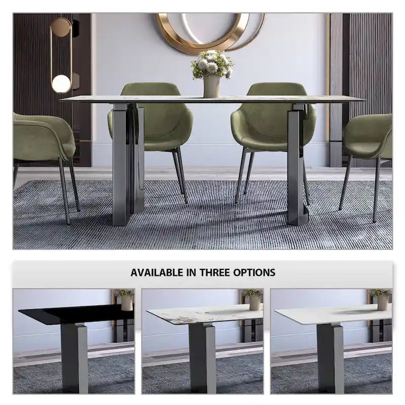 Mesa de comedor rectangular blanca/negra/gris para 4-6 personas, con tapa de piedra sinterizada o cristal