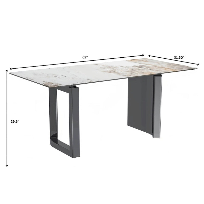 Mesa de comedor rectangular blanca/negra/gris para 4-6 personas, con tapa de piedra sinterizada o cristal