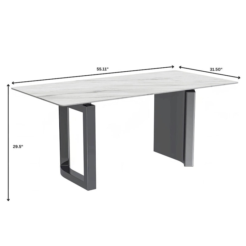 Mesa de comedor rectangular blanca/negra/gris para 4-6 personas, con tapa de piedra sinterizada o cristal