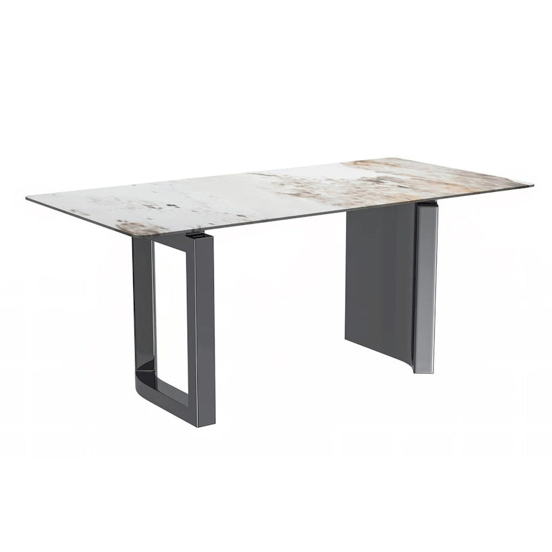 Mesa de comedor rectangular blanca/negra/gris para 4-6 personas, con tapa de piedra sinterizada o cristal