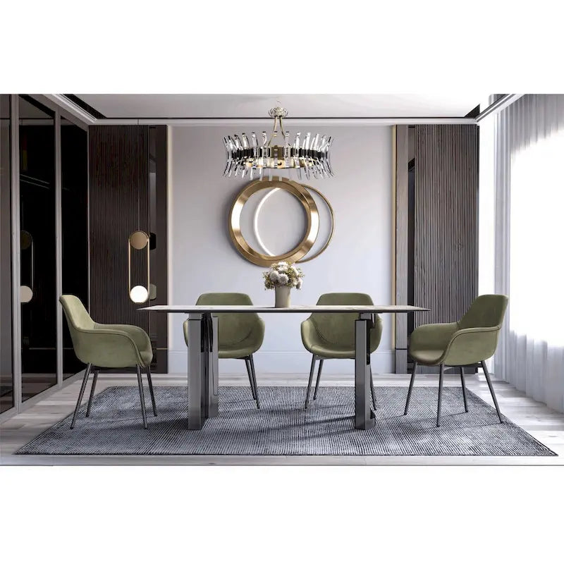 Mesa de comedor rectangular blanca/negra/gris para 4-6 personas, con tapa de piedra sinterizada o cristal