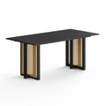 Mesa de comedor rectangular de negro / nogal / roble con base de caña, 6 plazas