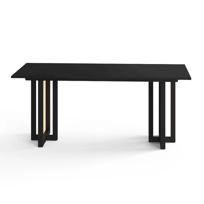 Mesa de comedor rectangular de negro / nogal / roble con base de caña, 6 plazas