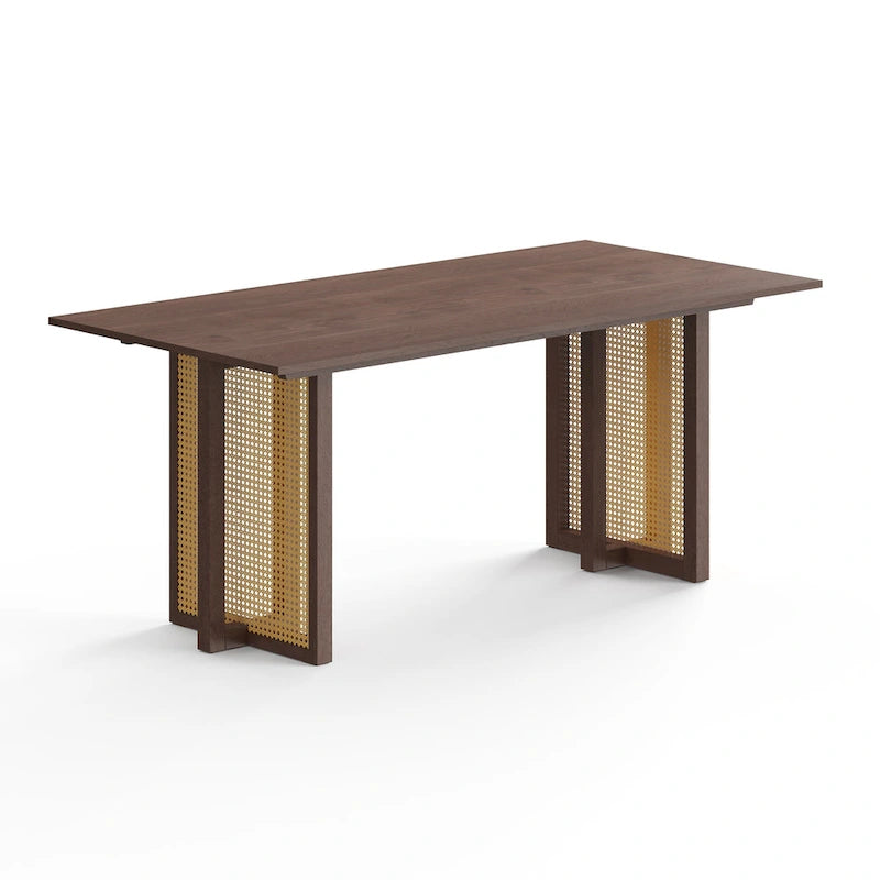 Mesa de comedor rectangular de negro / nogal / roble con base de caña, 6 plazas