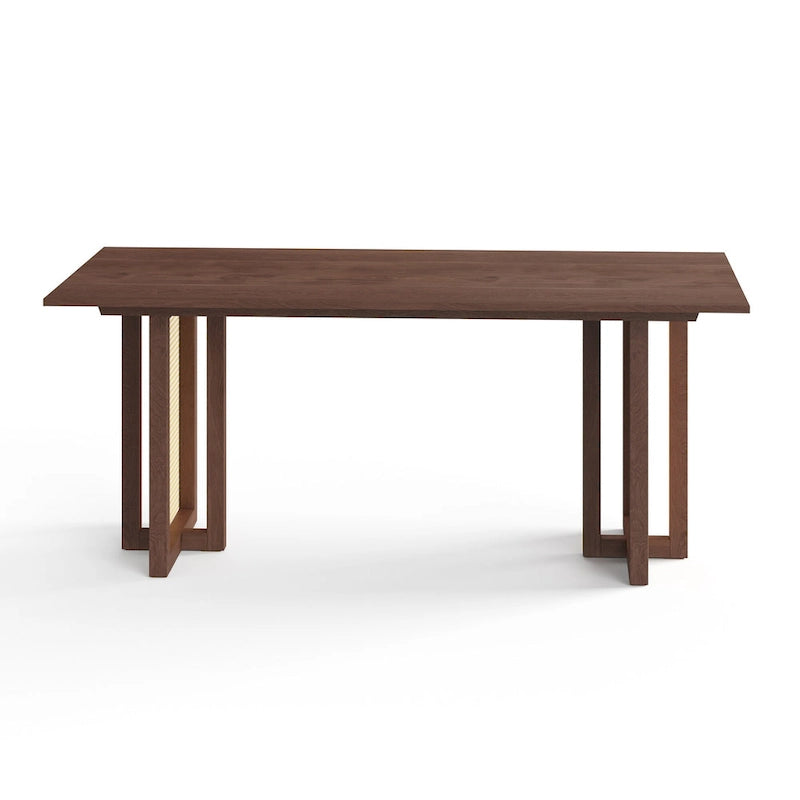 Mesa de comedor rectangular de negro / nogal / roble con base de caña, 6 plazas