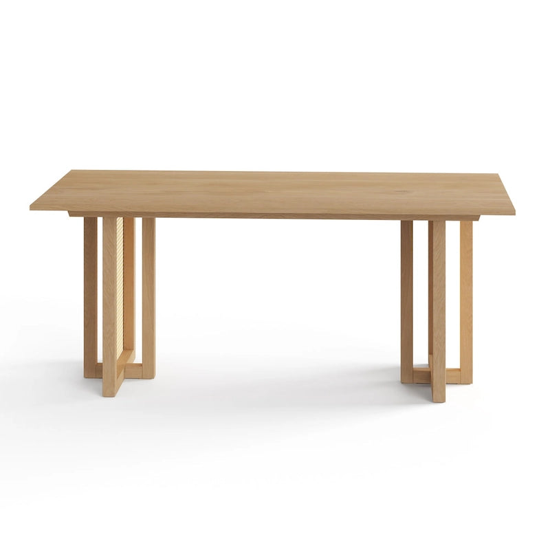 Mesa de comedor rectangular de negro / nogal / roble con base de caña, 6 plazas