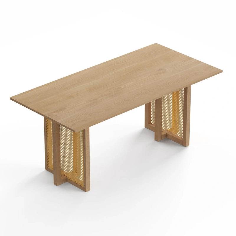 Mesa de comedor rectangular de negro / nogal / roble con base de caña, 6 plazas