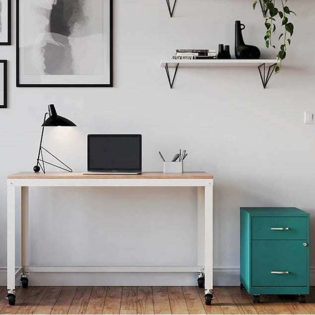 Archivador metálico móvil de 2 cajones con cerradura, verde/azul/blanco/plateado, 1 persona