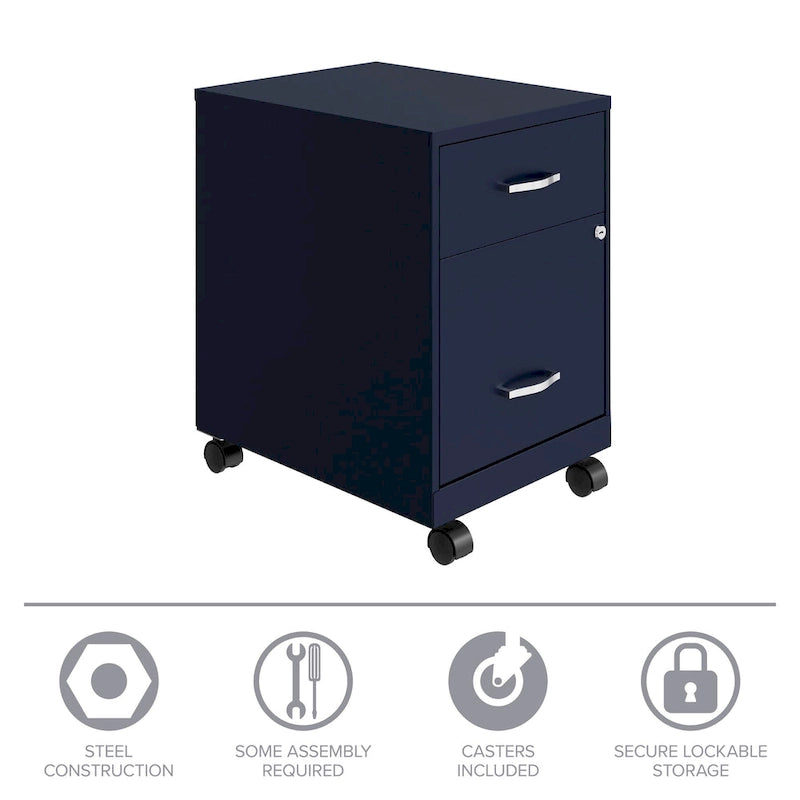 Archivador metálico móvil de 2 cajones con cerradura, verde/azul/blanco/plateado, 1 persona