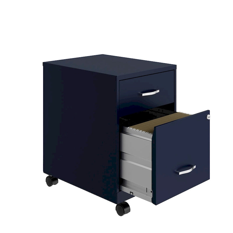 Archivador metálico móvil de 2 cajones con cerradura, verde/azul/blanco/plateado, 1 persona