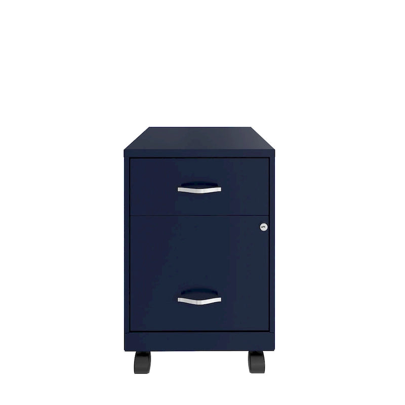 Archivador metálico móvil de 2 cajones con cerradura, verde/azul/blanco/plateado, 1 persona