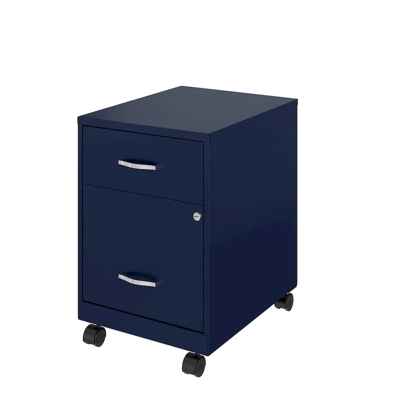 Archivador metálico móvil de 2 cajones con cerradura, verde/azul/blanco/plateado, 1 persona