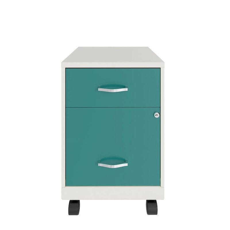 Archivador metálico móvil de 2 cajones con cerradura, verde/azul/blanco/plateado, 1 persona