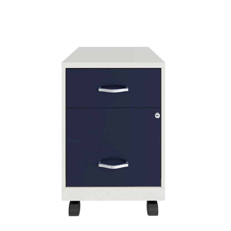 Archivador metálico móvil de 2 cajones con cerradura, verde/azul/blanco/plateado, 1 persona