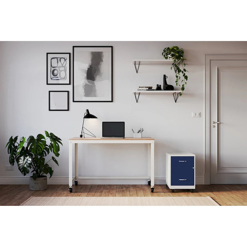 Archivador metálico móvil de 2 cajones con cerradura, verde/azul/blanco/plateado, 1 persona