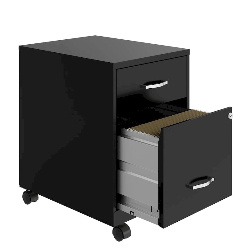 Archivador metálico móvil de 2 cajones con cerradura, verde/azul/blanco/plateado, 1 persona