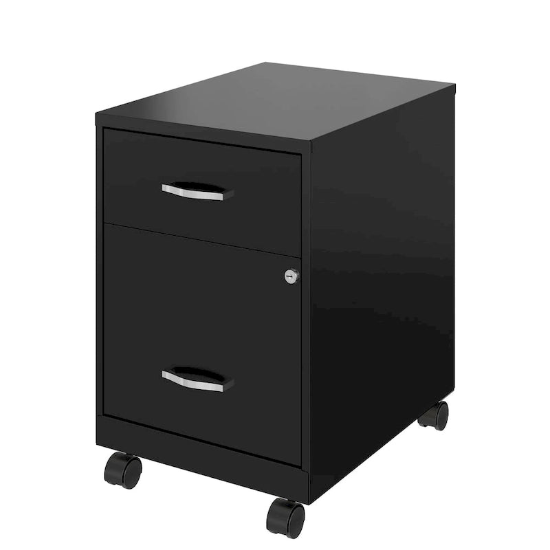 Archivador metálico móvil de 2 cajones con cerradura, verde/azul/blanco/plateado, 1 persona