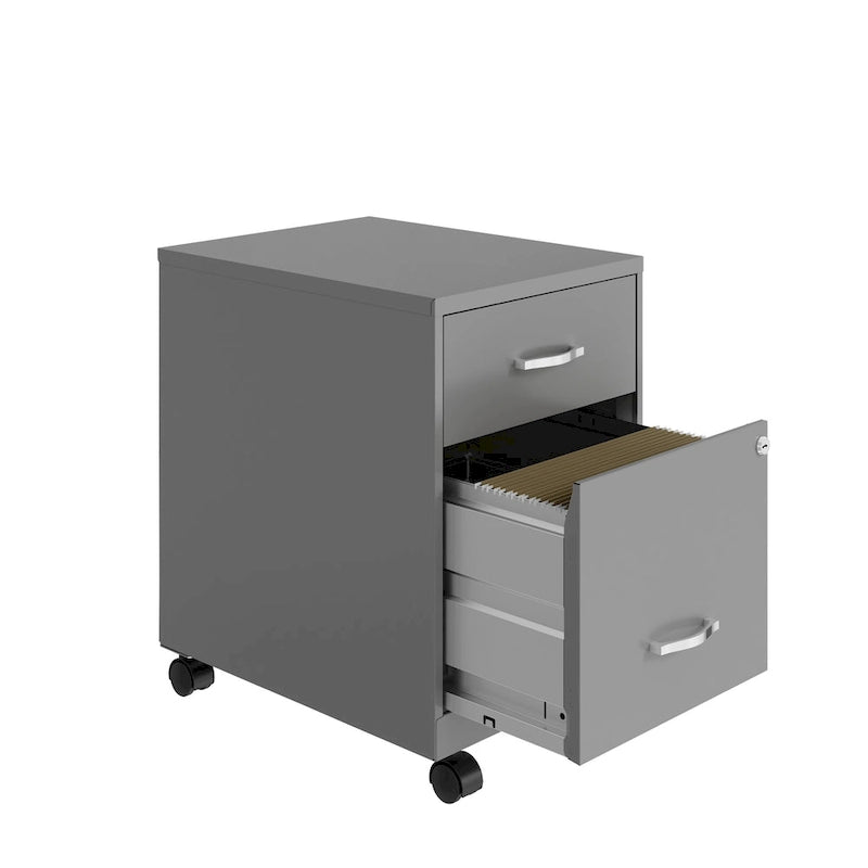 Archivador metálico móvil de 2 cajones con cerradura, verde/azul/blanco/plateado, 1 persona