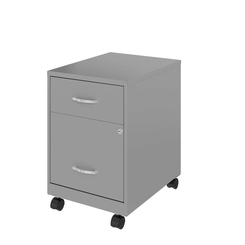 Archivador metálico móvil de 2 cajones con cerradura, verde/azul/blanco/plateado, 1 persona
