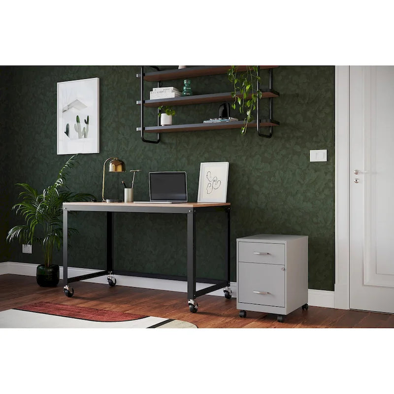 Archivador metálico móvil de 2 cajones con cerradura, verde/azul/blanco/plateado, 1 persona