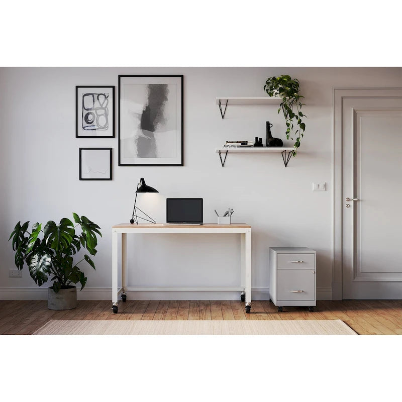 Archivador metálico móvil de 2 cajones con cerradura, verde/azul/blanco/plateado, 1 persona
