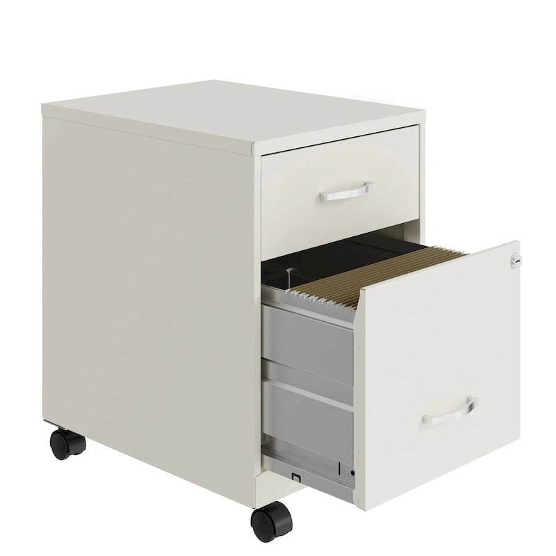 Archivador metálico móvil de 2 cajones con cerradura, verde/azul/blanco/plateado, 1 persona