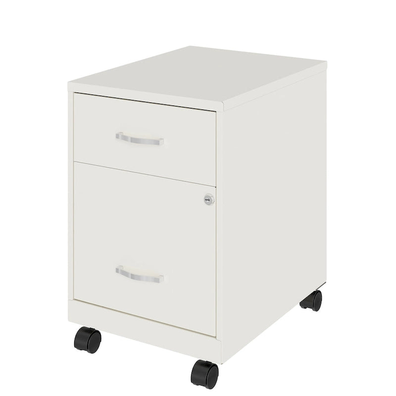 Archivador metálico móvil de 2 cajones con cerradura, verde/azul/blanco/plateado, 1 persona