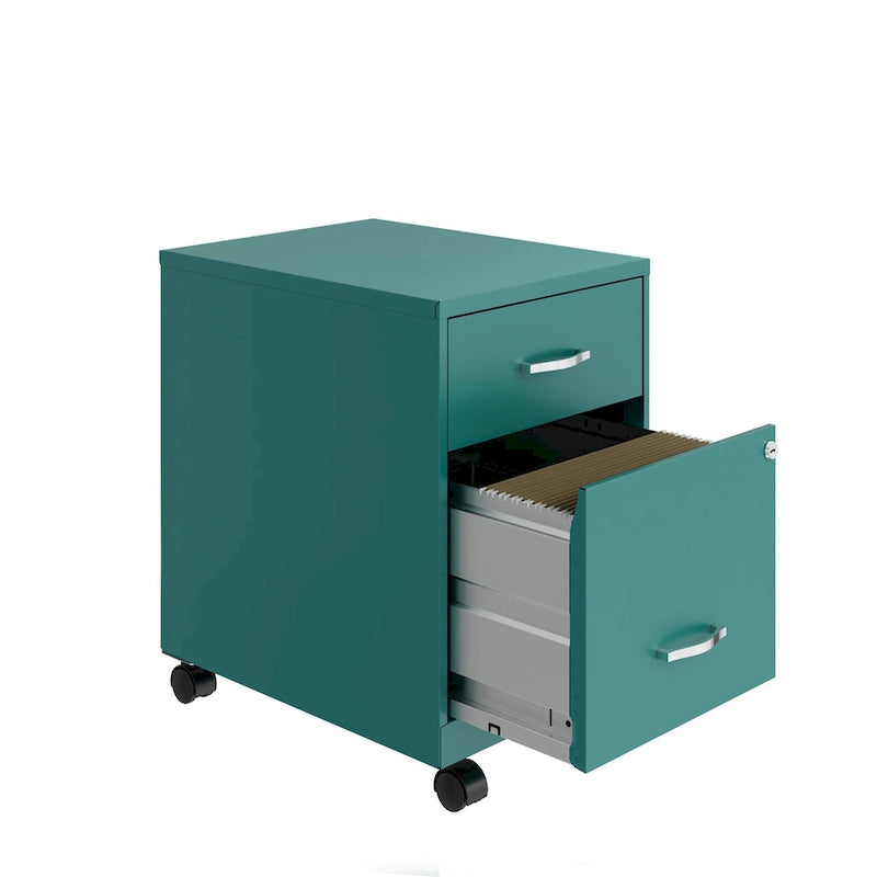 Archivador metálico móvil de 2 cajones con cerradura, verde/azul/blanco/plateado, 1 persona