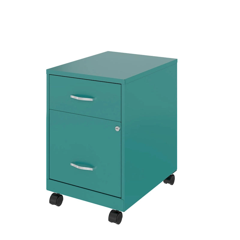 Archivador metálico móvil de 2 cajones con cerradura, verde/azul/blanco/plateado, 1 persona