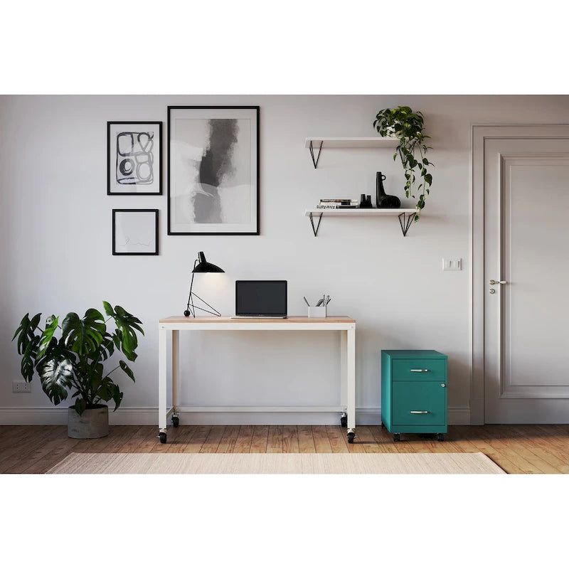 Archivador metálico móvil de 2 cajones con cerradura, verde/azul/blanco/plateado, 1 persona