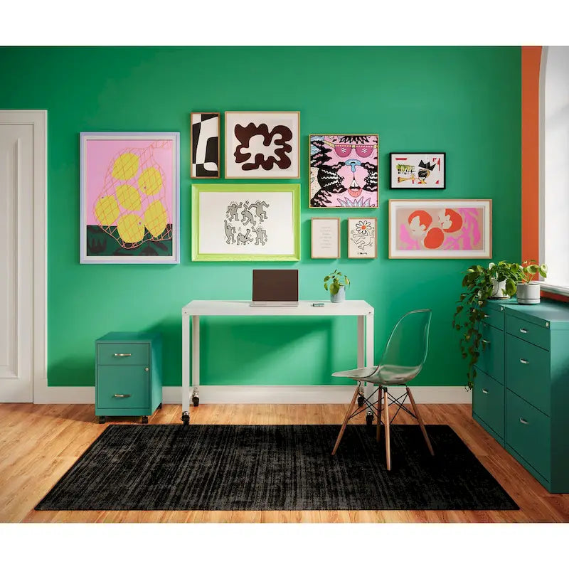Archivador metálico móvil de 2 cajones con cerradura, verde/azul/blanco/plateado, 1 persona