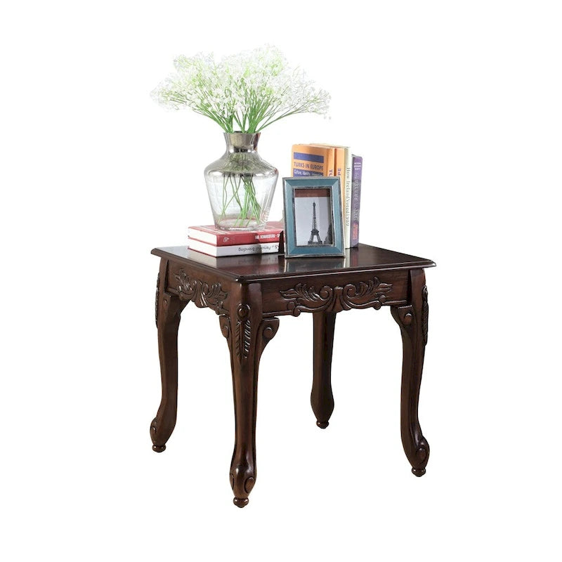 Mesa auxiliar de madera tradicional marrón con patas en forma de garra