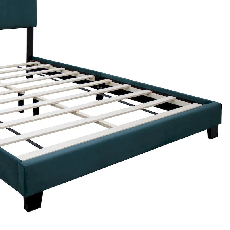 Estructura de cama Queen tapizada en terciopelo, Negro / Rosa / Verde, Cabecero con canales verticales, Se adapta a 1