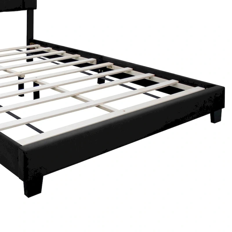 Estructura de cama Queen tapizada en terciopelo, Negro / Rosa / Verde, Cabecero con canales verticales, Se adapta a 1
