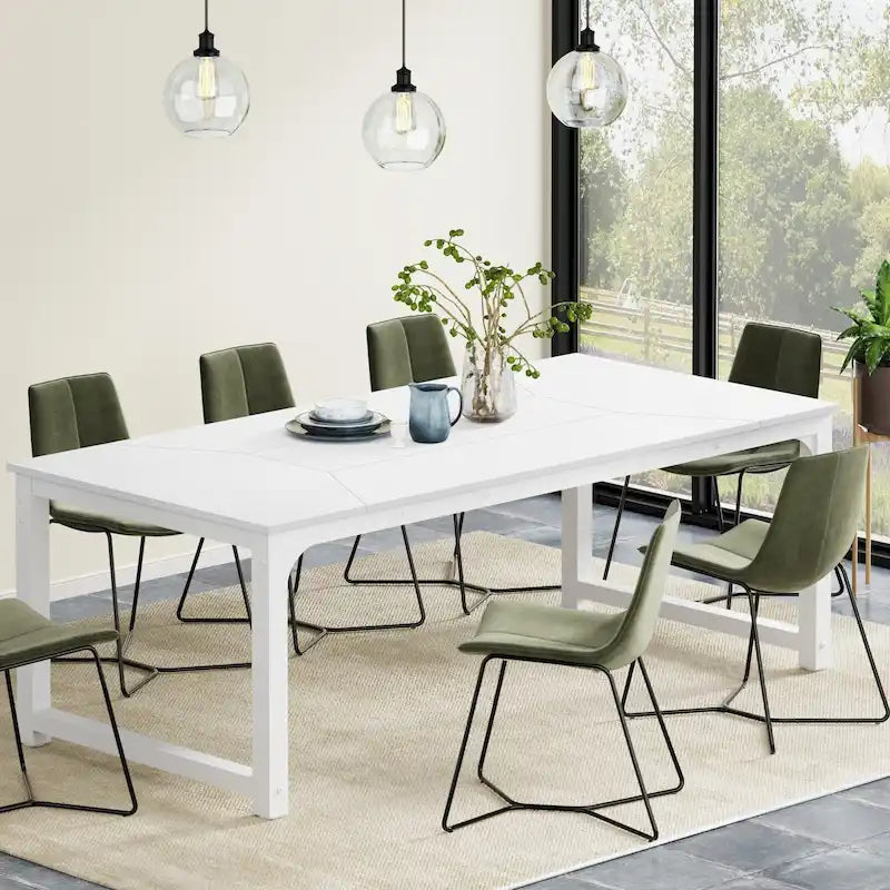 Mesa de comedor rectangular extensible rústica marrón/blanco, para 6-8 personas