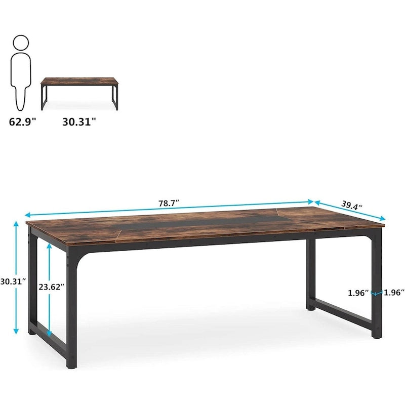 Mesa de comedor rectangular extensible rústica marrón/blanco, para 6-8 personas