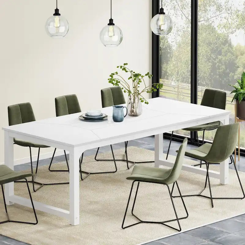 Mesa de comedor rectangular extensible rústica marrón/blanco, para 6-8 personas